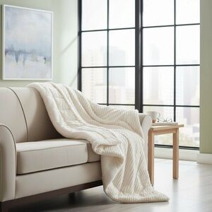 NEW Madison Park 60"x70" Williams Plush Down Alternative Throw Blanket Ivory
